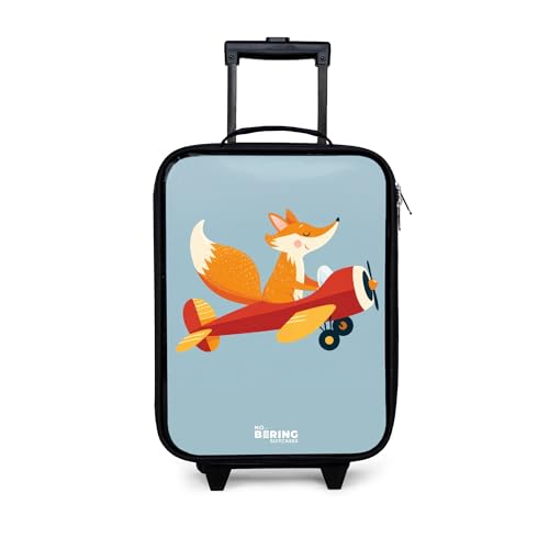 NoBoringSuitcases.com® Kinderkoffer Klein 48x31x19 cm Reisekoffer Kleiner Kinder Koffer mit LED Rollen Kindertrolley Hartschalenkoffer Reise Trolley Fuchs - Orange - Flugzeug von NoBoringSuitcases.com