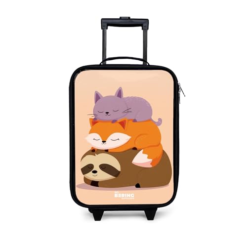 NoBoringSuitcases.com® Kinderkoffer Klein 48x31x19 cm Reisekoffer Kleiner Kinder Koffer mit LED Rollen Ultraleicht Mini Hartschalenkoffer Reise Trolleys Faultier - Fuchs - Katze von NoBoringSuitcases.com