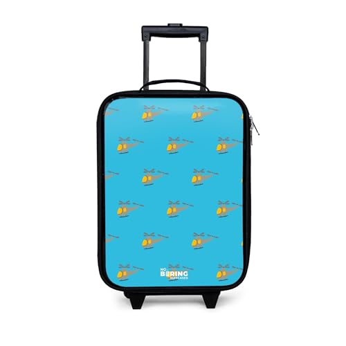NoBoringSuitcases.com® Kinderkoffer Klein 48x31x19 cm Reisekoffer Kleiner Kinder Koffer mit LED Rollen Ultraleicht Mini Hartschalenkoffer Reise Trolleys Hubschrauber - Blau - Muster von NoBoringSuitcases.com