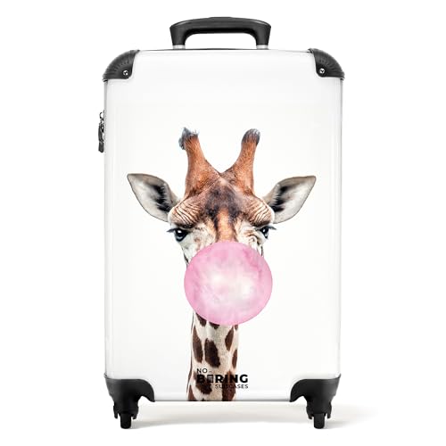 NoBoringSuitcases.com® Kinderkoffer Mädchen Reisekoffer mit Rollen Handgepäck Koffer Giraffe - Kaugummi - Pink - Koffer Kinder mädchen Trolley Koffer klein, 55x40x20 von NoBoringSuitcases.com