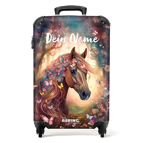 NoBoringSuitcases.com® Kinderkoffer Mädchen - Koffer Kinder - Pferd mit Blumen - Madchen - 55x40x20 - Fotokoffer - Personalisiert von NoBoringSuitcases.com