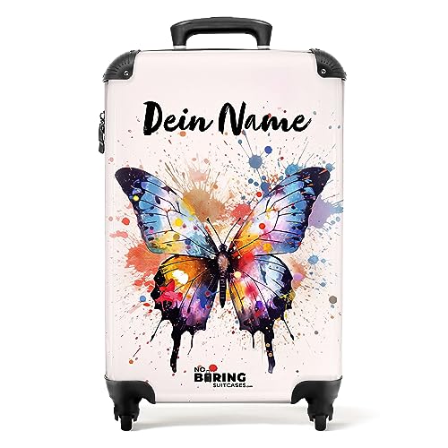 NoBoringSuitcases.com® Kinderkoffer Mädchen - Koffer Kinder Mädchen - Schmetterling Aquarell - Kinder Koffer Madchen - Trolley - Kinder Trolley Mädchen - 55x40x20 - Fotokoffer - Personalisiert von NoBoringSuitcases.com