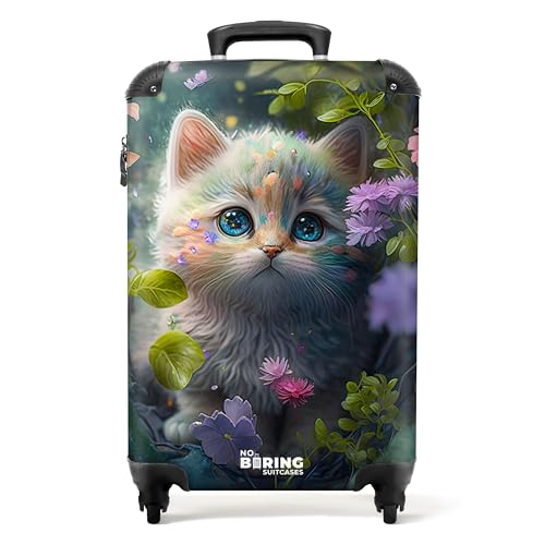 NoBoringSuitcases.com® Kinderkoffer Mädchen Koffer handgepäck Trolley - Kätzchen - Blumen - Wald - Illustration - Katze - Kindertrolley mädchen Suitcase Trolley Koffer 55x40x20 von NoBoringSuitcases.com