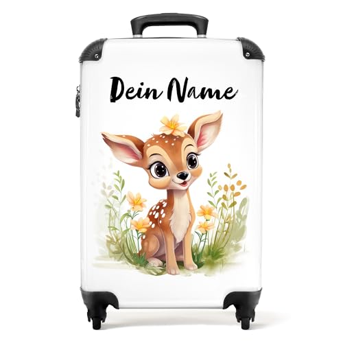 NoBoringSuitcases.com® Kinderkoffer Mädchen - Koffer kinder Mädchen - Kleines Reh weißem Hintergrund - Kinder koffer Madchen - Trolley - Kinder trolley Mädchen - 55x40x20 - Fotokoffer - Personalisiert von NoBoringSuitcases.com