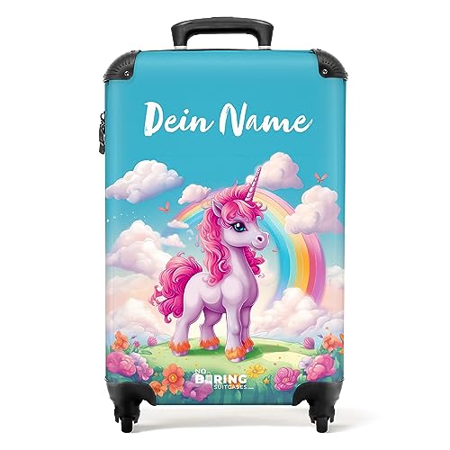 NoBoringSuitcases.com® Kinderkoffer Mädchen - Koffer Kinder Mädchen - Einhorn - Farbenfroh - Kinder Koffer Madchen - Trolley - Kindertrolley Hartschale - 55x40x20 - Fotokoffer - Personalisiert von NoBoringSuitcases.com