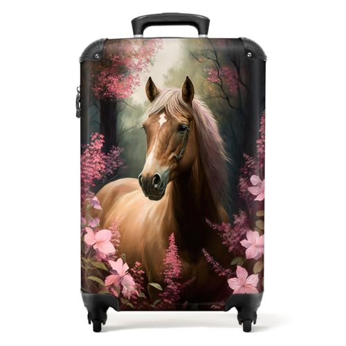 NoBoringSuitcases.com® Kinderkoffer Mädchen Reisekoffer mit Rollen Handgepäck Koffer Pferd - Rosa Blumen - Natur - Wald - 55x35x20cm von NoBoringSuitcases.com