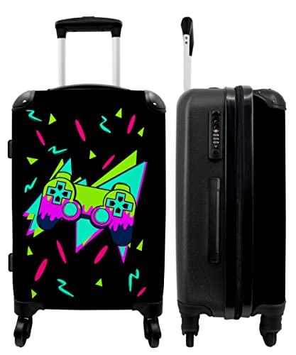 NoBoringSuitcases.com® Kindertrolley Jungen Koffer Carry on Luggage Suitcases Geschenk - Gaming - Controller - Neon - 67x43x25cm von NoBoringSuitcases.com