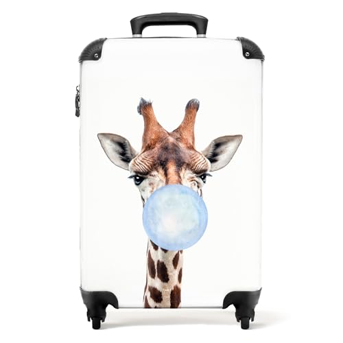 NoBoringSuitcases.com® Kindertrolley Jungen Handgepäck Mini Koffer Suitcase Geschenk - Giraffe - Kaugummi - Blau - 55x35x20cm von NoBoringSuitcases.com