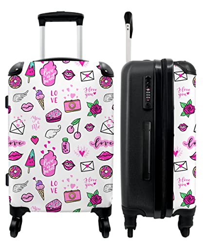 NoBoringSuitcases.com® Kindertrolley Mädchen Reisekoffer mit Rollen Carry on Luggage Koffer Kinder - EIS - Rosa - Muster - 67x43x25cm von NoBoringSuitcases.com