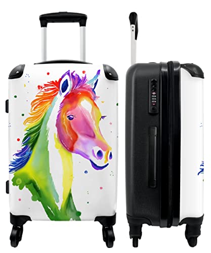 NoBoringSuitcases.com® Kindertrolley Mädchen Reisekoffer mit Rollen Carry on Luggage Koffer Geschenk - Pferde - Regenbogen - 67x43x25cm von NoBoringSuitcases.com