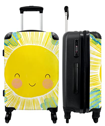 NoBoringSuitcases.com® Kindertrolley Reisekoffer mit Rollen Kinder Koffer Leicht Carry on Luggage Sonne - Gelb - Natur - 67x43x25cm von NoBoringSuitcases.com