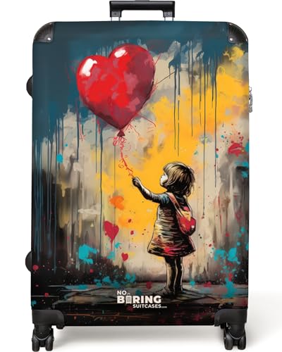 NoBoringSuitcases.com® Koffer Groß 77x51.5x28 cm Reisekoffer 4 Rollen Leicht Kindertrolley XXL Reise Hartschalenkoffer Suitcase Large Graffiti - Mädchen - Luftballon von NoBoringSuitcases.com