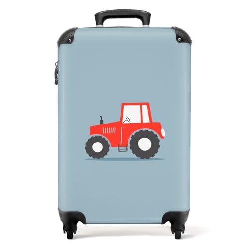 NoBoringSuitcases.com® Koffer Junge Handgepäck Hartschalenkoffer Klein Trolli - Kinder - Bauernhof - Traktor - Fahrzeuge - Rot - 55x35x20cm von NoBoringSuitcases.com