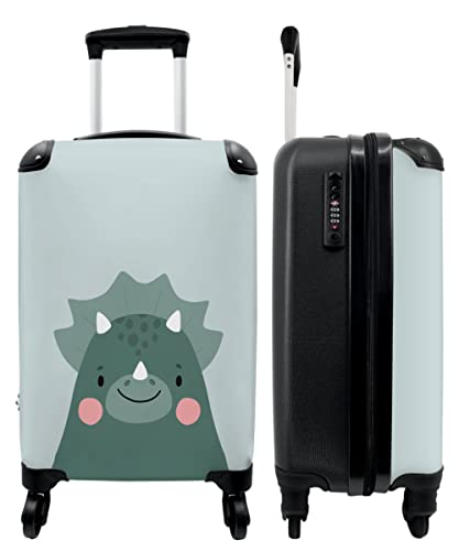 NoBoringSuitcases.com® Koffer Junge Handgepäck Hartschalenkoffer Klein Trolli - Kinder - Geschenke - Dino - Grün - Tiere - 55x35x20cm von NoBoringSuitcases.com