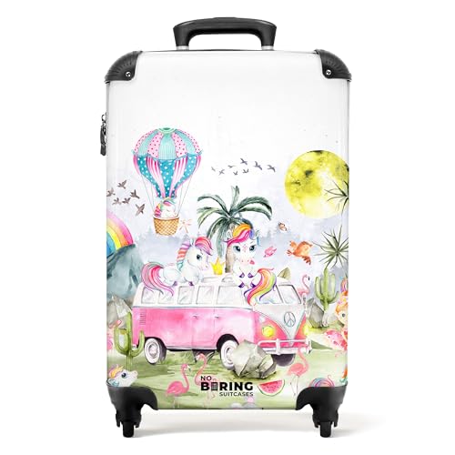 NoBoringSuitcases.com® Kinderkoffer Mädchengeschenke Handgepäck Koffer Reisetasche mit Rollen Kinder - Pink - Einhorn - Regenbogen - Kinder Koffer Madchen Trolley, 55x40x20 von NoBoringSuitcases.com