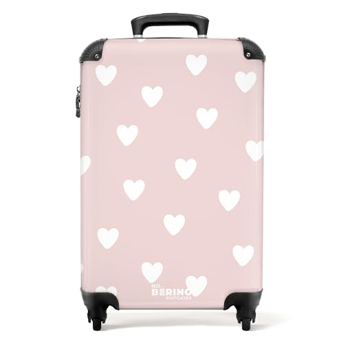 NoBoringSuitcases.com® Kinderkoffer Koffer Mädchen Trolley Handgepäck Hartschalenkoffer Klein Geschenk - Kinder - Muster - Pink - Herzen -, Koffer klein 55x40x20 von NoBoringSuitcases.com