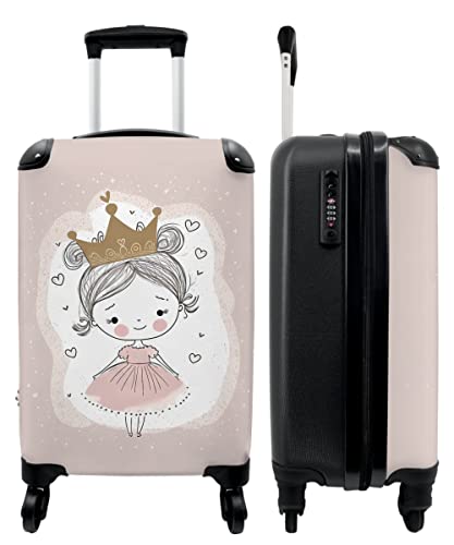 NoBoringSuitcases.com® Koffer Mädchen Trolley Handgepäck Hartschalenkoffer Klein Geschenk - Kinder - Prinzessin - Herzen - 55x35x20cm von NoBoringSuitcases.com