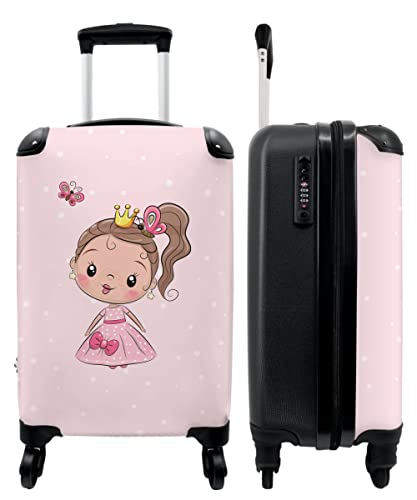 NoBoringSuitcases.com® Kindertrolley Mädchen Carry on Luggage Trolli Handgepäck Koffer Pastell Koffer - Prinzessin - Rosa - 55x35x20cm von NoBoringSuitcases.com