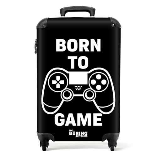 NoBoringSuitcases.com® Kinderkoffer Koffer Kinder Jungen Trolley Handgepäck Reisekoffer mit Rollen Geschenke - Zitat - Gaming - Controller - Koffer klein, 55x40x20 von NoBoringSuitcases.com