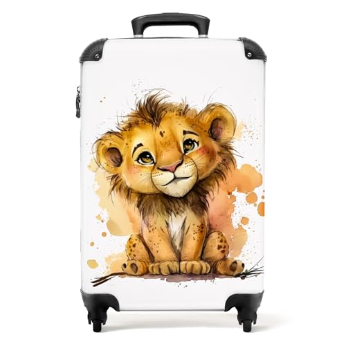 NoBoringSuitcases.com® Koffer Handgepäck Trolley Rollkoffer Kleine Reisekoffer mit 4 Rollen - Löwe - Aquarell - Braun - Tiere - Mädchen - Jungen - 55x35x20cm - Fotokoffer - Kabinenkoffer von NoBoringSuitcases.com