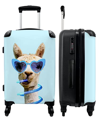 NoBoringSuitcases.com® Koffer Junge Gepäckkoffer Reisetrolley mit Rollen Kinder - Geschenke - Lama - Sonnenbrille - Blau - 67x43x25cm von NoBoringSuitcases.com