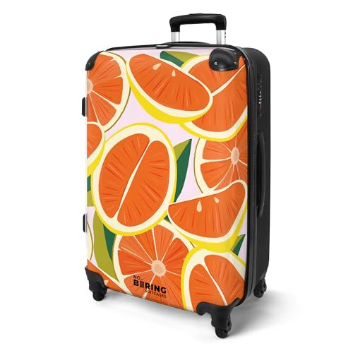 NoBoringSuitcases.com® Koffer Kinder Groß 67x43x25 cm Kinderreisekoffer Kinderkoffer mit Roller Leicht Trolly Große M Hartschalenkoffer Kind Früchte - Zitrusfrüchte - Rosa von NoBoringSuitcases.com