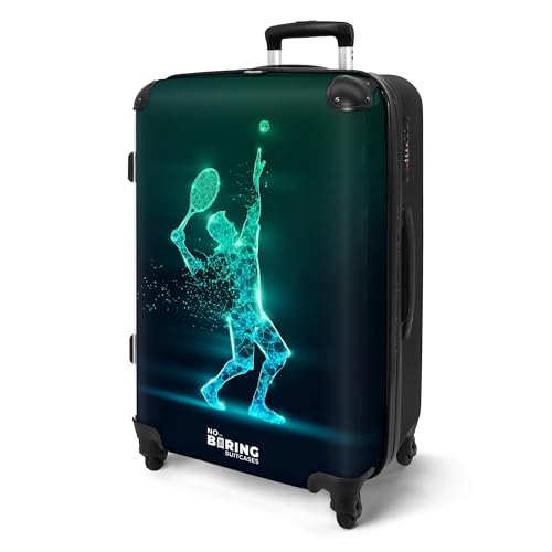 NoBoringSuitcases.com® Koffer Kinder Groß 67x43x25 cm Reisekoffer Kinderkoffer 4 Rollen Leicht Kindertrolley Mittelgroß Reise Hartschalenkoffer Tennis - Neon - Blau von NoBoringSuitcases.com