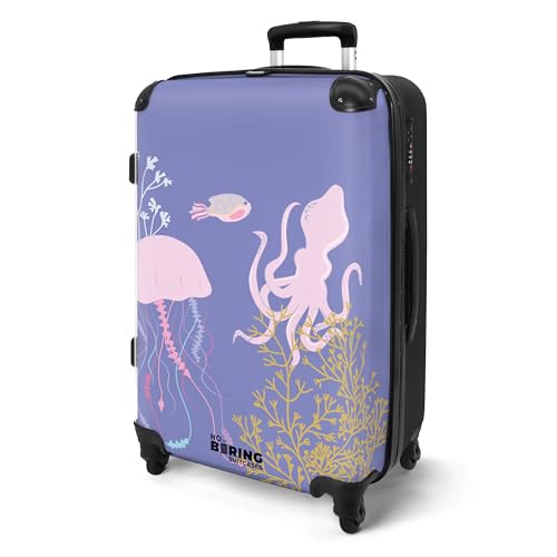 NoBoringSuitcases.com® Koffer Kinder Groß 67x43x25 cm Reisekoffer Kinderkoffer 4 Rollen Leicht Kindertrolley Mittelgroß Reise Hartschalenkoffer Unterwasserwelt - Meer - Lila von NoBoringSuitcases.com