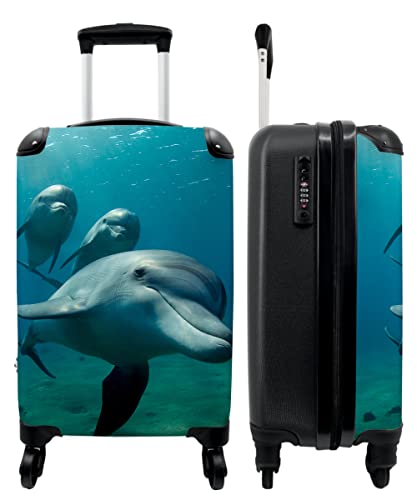 NoBoringSuitcases.com® Koffer Kinder Reisetasche mit Rollen Cabin Bag Handgepäck Geschenke - Dolphin - Wasser - Blau - Tier - 55x35x20cm von NoBoringSuitcases.com