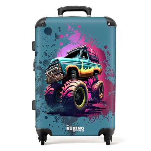 NoBoringSuitcases.com® Reisekoffer Koffer Kinder Jungen Trolley Gepäck Weichgepäck Koffer Monstertruck - Graffiti - Rosa - Neon - Kinder Koffer Jungs Koffer mittelgroß, 67x43x25cm von NoBoringSuitcases.com