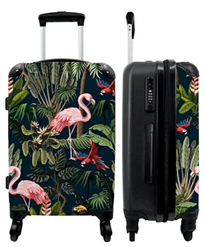 NoBoringSuitcases.com® Koffer groß Trolley Rollkoffer Reisekoffer mit 4 Rollen Fotokoffer - Jungtiere - Muster - Kinder - Flamingo - Papagei - Kinder - 67x43x25cm - 90 Liter von NoBoringSuitcases.com