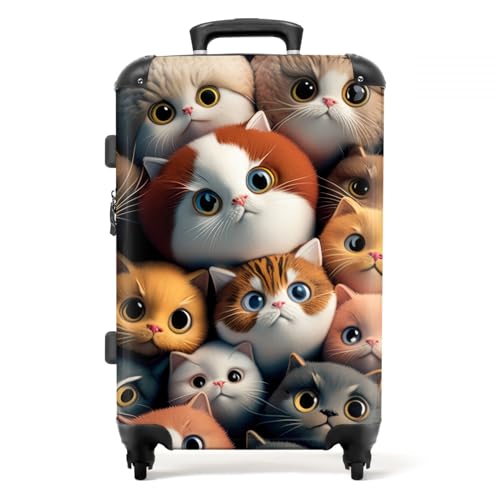 NoBoringSuitcases.com® Koffer groß Trolley Rollkoffer Reisekoffer mit 4 Rollen Fotokoffer - Katze - Design - Braun - Grau - Kinder - 67x43x25cm - 90 Liter von NoBoringSuitcases.com