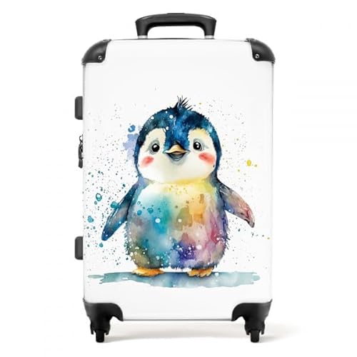 NoBoringSuitcases.com® Koffer groß Trolley Rollkoffer Reisekoffer mit 4 Rollen Fotokoffer - Pinguin - Regenbogen - Aquarell - Tiere - Kinder - 67x43x25cm - 90 Liter von NoBoringSuitcases.com