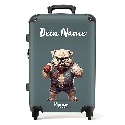 NoBoringSuitcases.com® Koffer personalisiert, 67x43x25cm - Reisekoffer - Kinder Koffer, Kinder reisekoffer Jungen - Hartschalenkoffer - Kämpfender Hund - Mittelgroß mit Rollen- Koffer mit Namen von NoBoringSuitcases.com