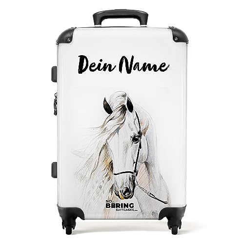 NoBoringSuitcases.com® Kinderkoffer Mädchen - Weißes Pferd - Koffer Kinder Mädchen - Koffer personalisiert 67x43x25cm - Kinder Koffer Madchen - Kinder Trolley Mädchen von NoBoringSuitcases.com