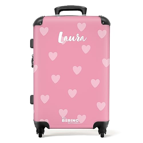 NoBoringSuitcases.com® Kinderkoffer Mädchen - Herzchenmuster - Koffer Kinder Mädchen - Koffer personalisiert 67x43x25cm - Kinder Koffer Madchen - Kinder Trolley Mädchen von NoBoringSuitcases.com