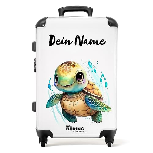 NoBoringSuitcases.com® Koffer personalisiert, Kinder reisekoffer, 67x43x25cm - Kinder Koffer, Rollkoffer Kinder - Hartschalenkoffer - Schildkröte - Mittelgroß mit Rollen - Koffer mit Namen von NoBoringSuitcases.com