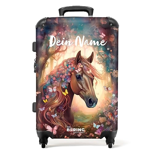 NoBoringSuitcases.com® Kinderkoffer Mädchen - Pferd mit Blumen - Koffer Kinder Mädchen - Koffer personalisiert 67x43x25cm - Kinder Koffer Madchen - Kinder Trolley Mädchen von NoBoringSuitcases.com