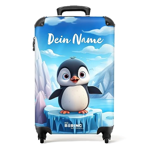 NoBoringSuitcases.com® Koffer personalisiert, Kinderkoffer - 55x40x20cm Handgepäck Trolley, Hndgepäck Koffer Kinder - Kinder Trolley- Pinguin - Leicht - Koffer mit Namen Initialen von NoBoringSuitcases.com