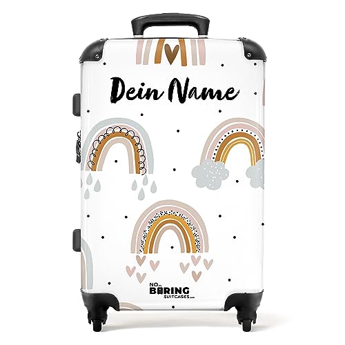 NoBoringSuitcases.com® Koffer personalisiert, Koffer Kinder, 67x43x25cm - Reisekoffer, Kinderkoffer, Koffer für Kinder - Hartschalenkoffer - Regenbogenmuster - Mittelgroß mit Rollen, Koffer mit Namen von NoBoringSuitcases.com