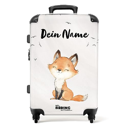 NoBoringSuitcases.com® Koffer personalisiert, Koffer Kinder, 67x43x25cm - Reisekoffer - Kinderkoffer, Koffer für Kinder, Hartschalenkoffer - Fuchs mit Vögeln - Mittelgroß mit Rollen, Koffer mit Namen von NoBoringSuitcases.com