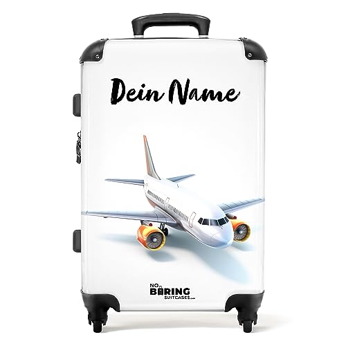 NoBoringSuitcases.com® Koffer personalisiert, Reisekoffer Kinder, 67x43x25cm - Koffer Kinder, Kinderreisekoffer - Hartschalenkoffer - Flugzeug - Mittelgroß mit Rollen - Koffer mit Namen von NoBoringSuitcases.com