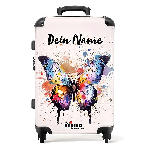 NoBoringSuitcases.com® Kinderkoffer Mädchen - Schmetterling Aquarell - Leicht - Koffer Kinder Mädchen - Koffer personalisiert 67x43x25cm - Kinder Koffer Madchen - Kinder Trolley Mädchen von NoBoringSuitcases.com