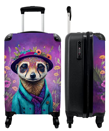 NoBoringSuitcases.com® Hartschalenkoffer Mädchen Koffer fürs Handgepäck Reisekoffe Kinder Erdmännchen - Blumen - Lila - 55x35x20cm von NoBoringSuitcases.com