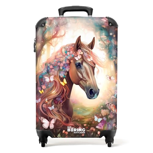 NoBoringSuitcases.com® Kinderkoffer Reisekoffer Kinder Mädchen Handgepäck Koffer Klein Hartschalenkoffer Pferd - Blumen - Schmetterlinge - Kindertrolley mädchen Trolley, 55x40x20 von NoBoringSuitcases.com