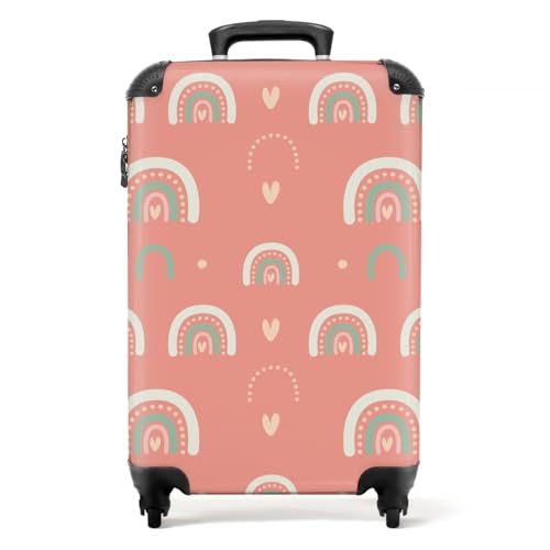 NoBoringSuitcases.com® Reisekoffer Kinder Mädchen Handgepäck Koffer Klein Hartschalenkoffer Rosa - Regenbogen - Herz - 55x35x20cm von NoBoringSuitcases.com