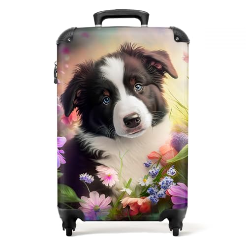 NoBoringSuitcases.com® Trolley Kinder Geschenk - Welpe - Hund - Blumen - Illustration - 55x35x20cm von NoBoringSuitcases.com