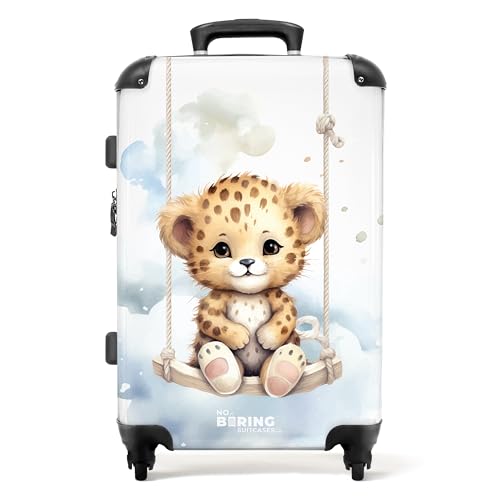 NoBoringSuitcases.com © Kinderkoffer Koffer Kinder Reisekoffer Kindergepäck 4 Rollen, TSA Schloss (Gepardenwelp auf Einer Schaukel in den Wolken), (Mittelgroß 67x43x25 cm) von NoBoringSuitcases.com