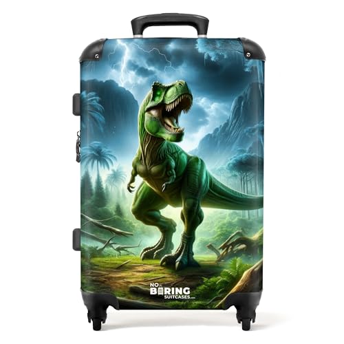 NoBoringSuitcases.com © Kinderkoffer Koffer Kinder Reisekoffer Kindergepäck 4 Rollen, TSA Schloss (Grüner Dinosaurier im Dschungel), (Mittelgroß 67x43x25 cm) von NoBoringSuitcases.com