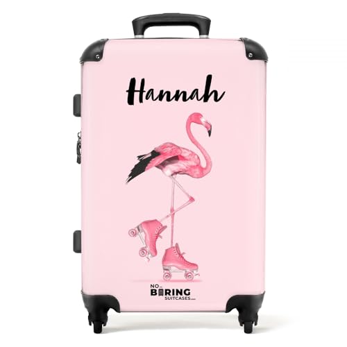 NoBoringSuitcases.com © Kinderkoffer Koffer Kinder Reisekoffer Kindergepäck 4 Rollen, TSA Schloss (Personalisiert: Flamingo mit rosa Rollschuhen), (Mittelgroß 67x43x25 cm) von NoBoringSuitcases.com